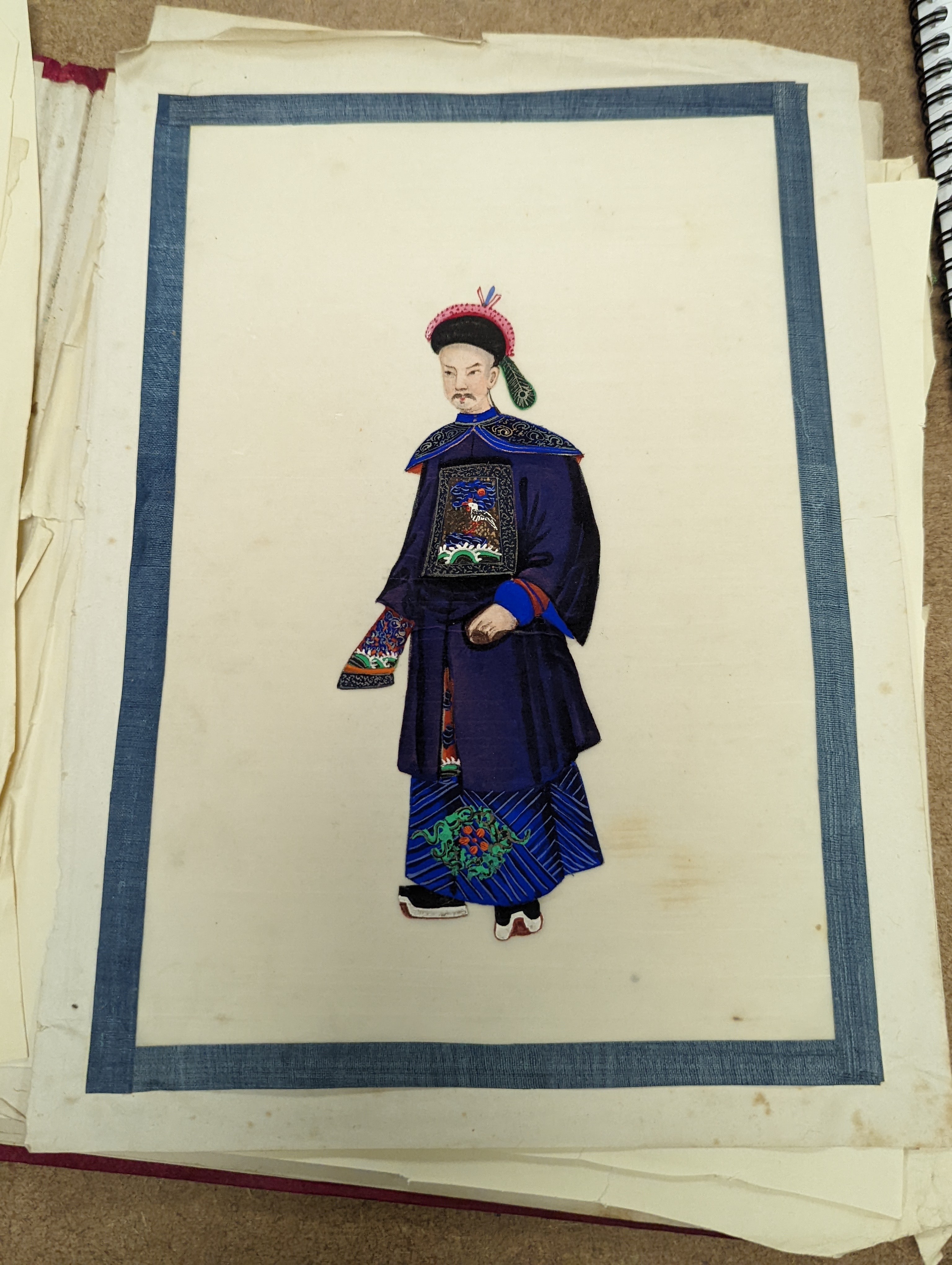 Three albums of assorted 19th century Chinese pith paintings of trades, mandarin figures and boats